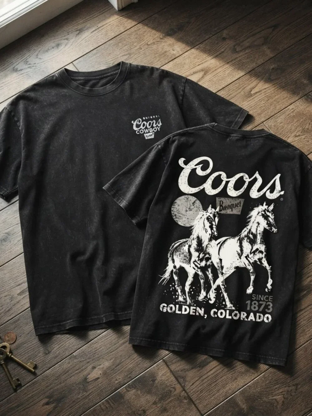 Coors Banquet Cowboy Vintage Wash Graphic Black T-Shirt